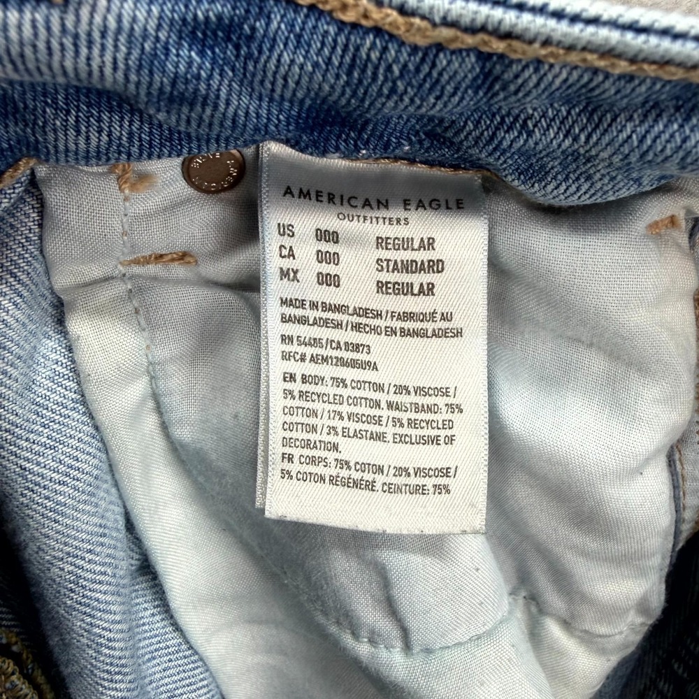 American Eagle Mom Jeans Womens 000 Fits 26x27* Blue Pants Distressed Straight - Picture 12 of 13